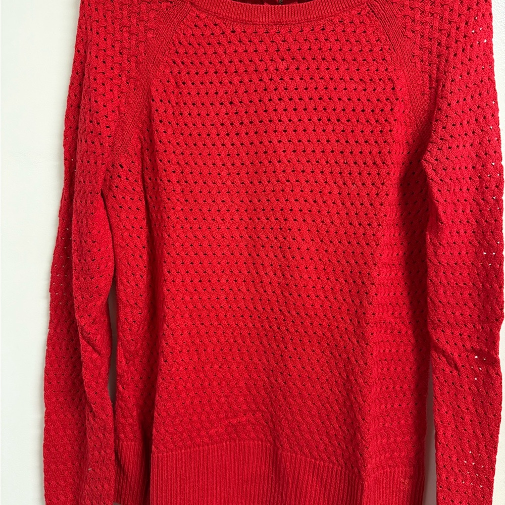 American Eagle Outfitters Red Crochet Crewneck Sweater, Size small